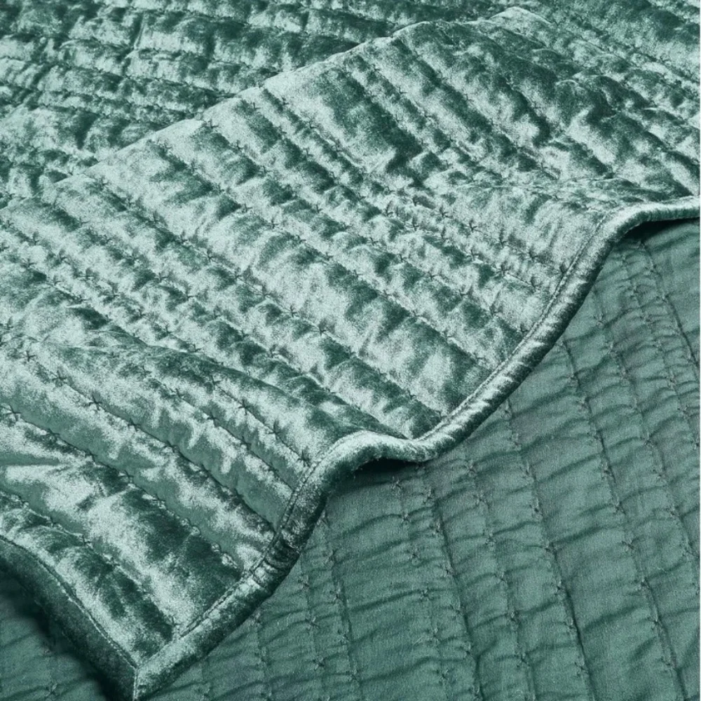 Hotel Collection Variegated Stripe Velvet Coverlet Emerald Queen 94